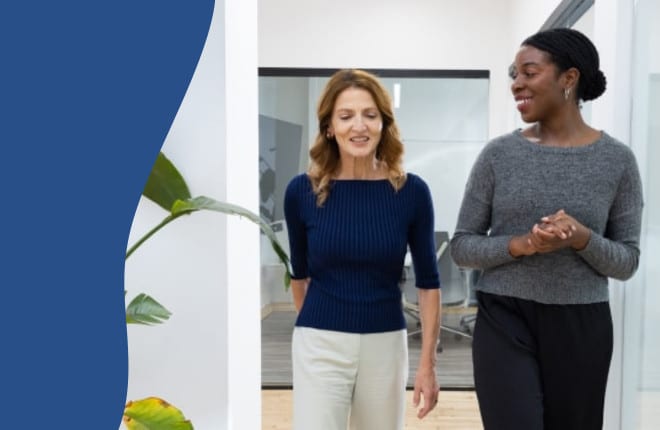 homecare providers walking in office