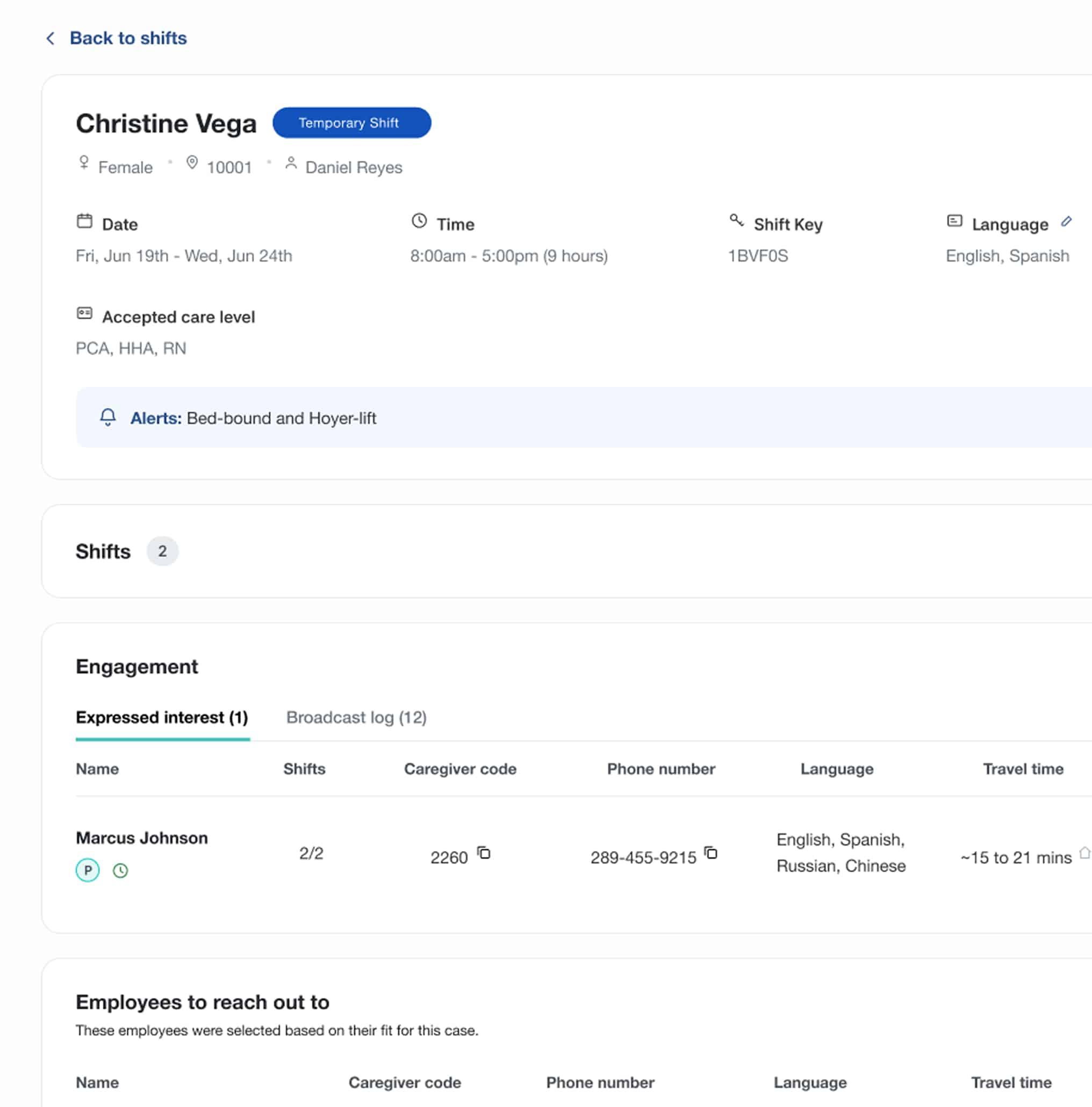 CareMatch product interface